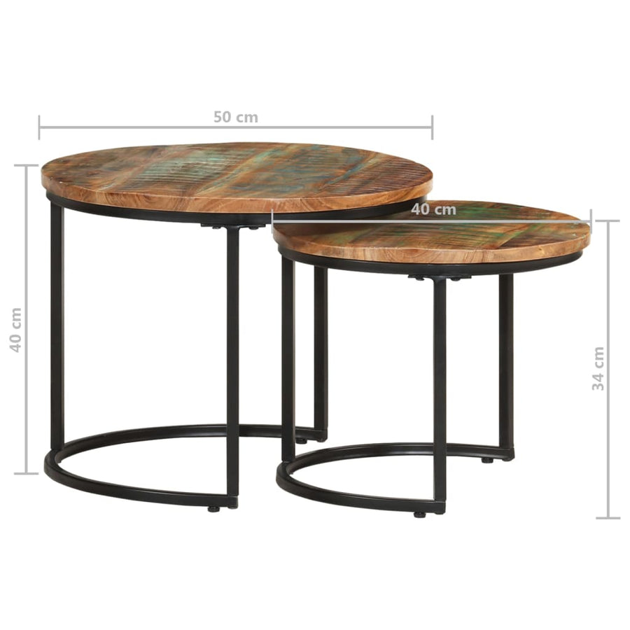 -Delige Tafeltjesset 2 Ø 40 x 34 cm massief gerecycled hout