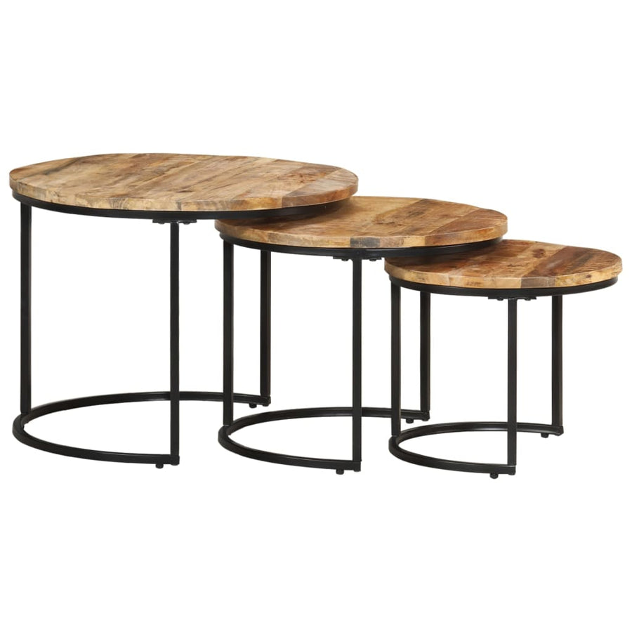 -Delige Tafeltjesset Ruw Mangohout 3 Ø 40 x 34 cm massief mangohout