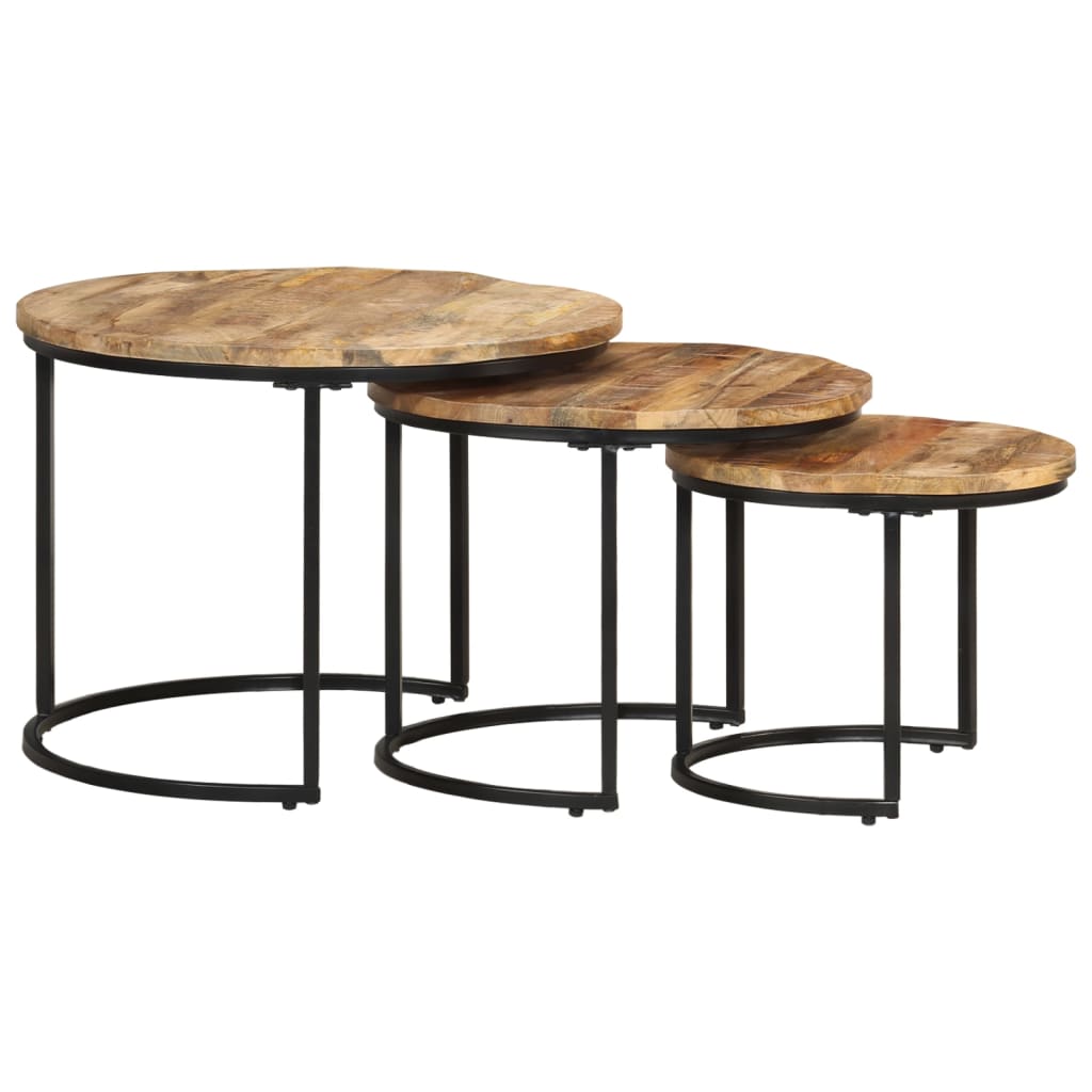 -Delige Tafeltjesset Ruw Mangohout 3 Ø 40 x 34 cm massief mangohout