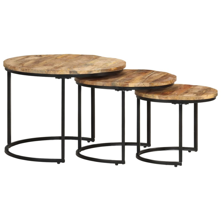 -Delige Tafeltjesset Ruw Mangohout 3 Ø 40 x 34 cm massief mangohout