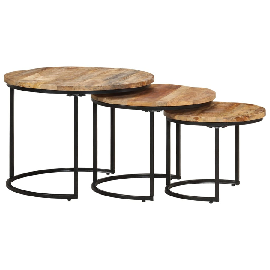 -Delige Tafeltjesset Ruw Mangohout 3 Ø 40 x 34 cm massief mangohout