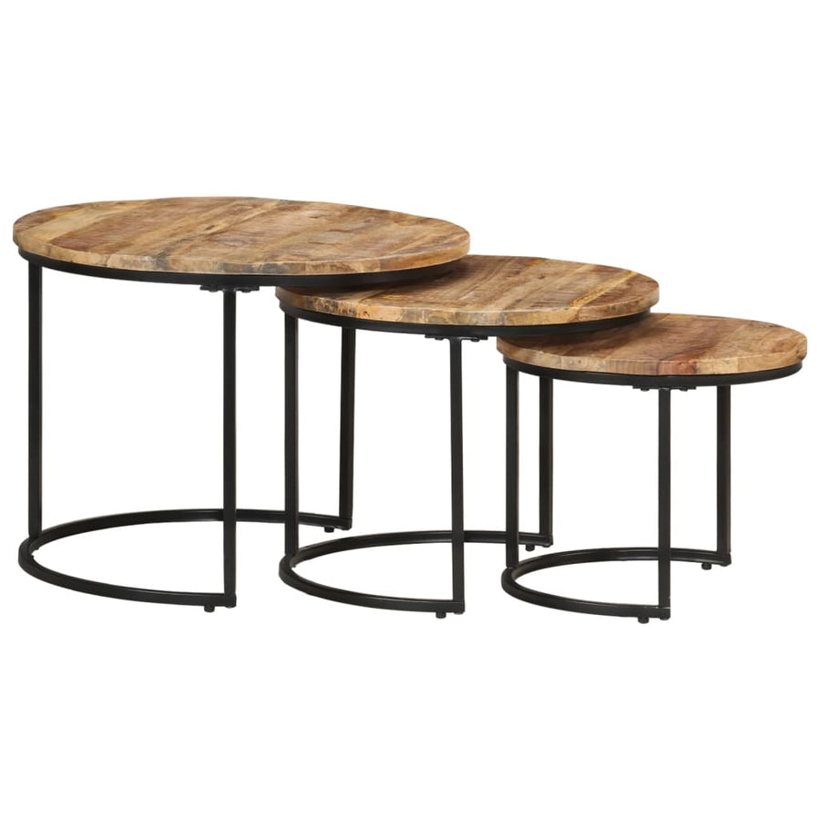 -Delige Tafeltjesset Ruw Mangohout 3 Ø 40 x 34 cm massief mangohout