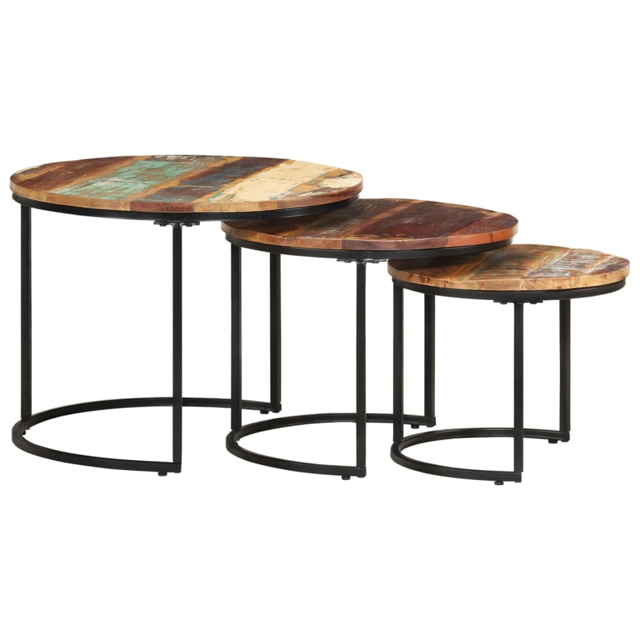 -Delige Tafeltjesset 3 Ø 40 x 34 cm massief gerecycled hout