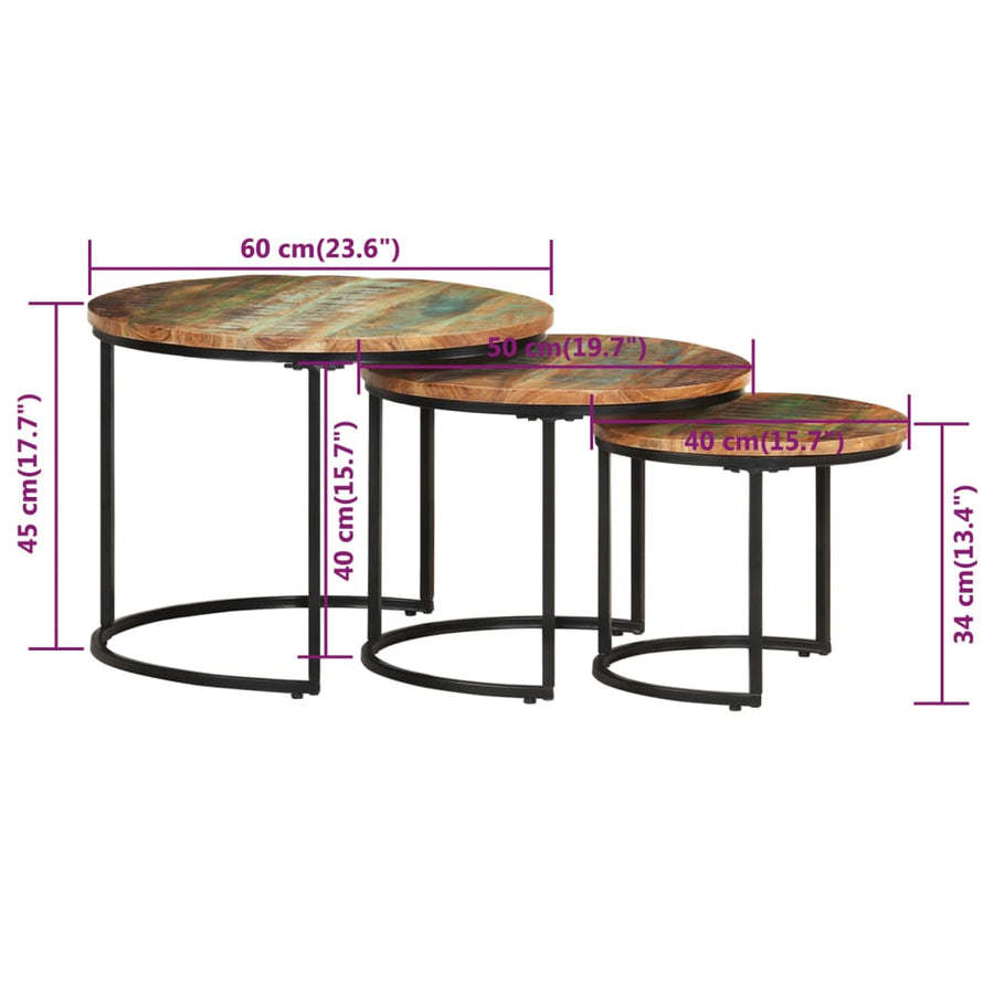 -Delige Tafeltjesset 3 Ø 40 x 34 cm massief gerecycled hout