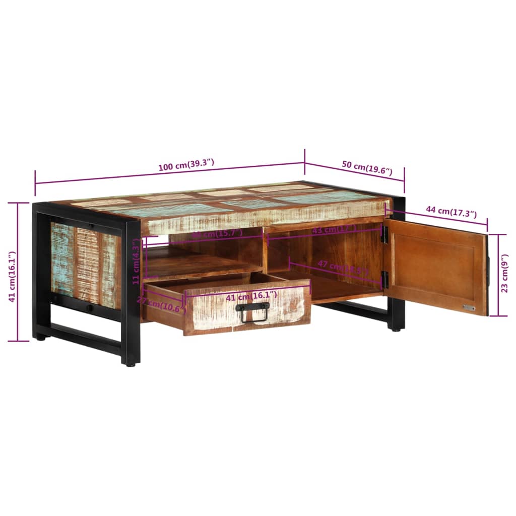 Salontafel 100x50x41 cm massief gerecycled hout