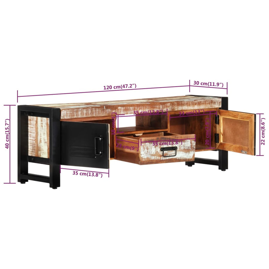 Tv-Meubel 120X30X40 Cm Massief Gerecycled Hout hergebruikt hout