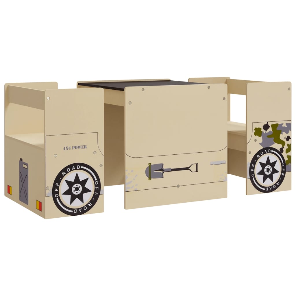 3-Delige Kindertafel- En Stoelenset Off-Road-Auto-Ontwerp Mdf Beige