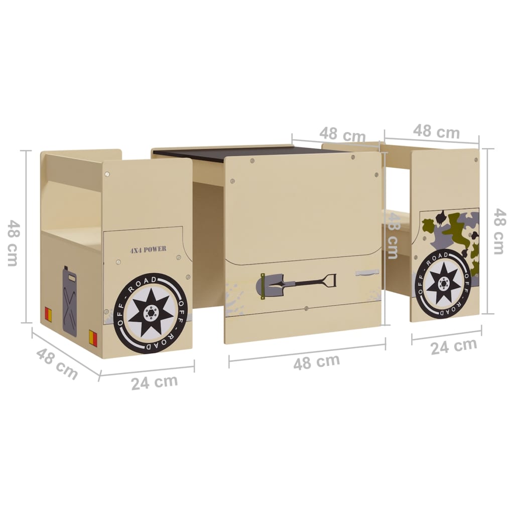 3-Delige Kindertafel- En Stoelenset Off-Road-Auto-Ontwerp Mdf Beige