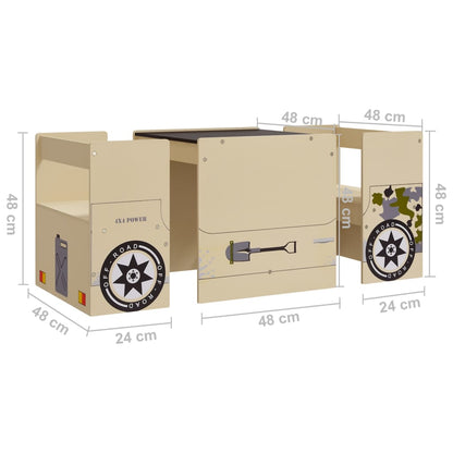 3-Delige Kindertafel- En Stoelenset Off-Road-Auto-Ontwerp Mdf Beige