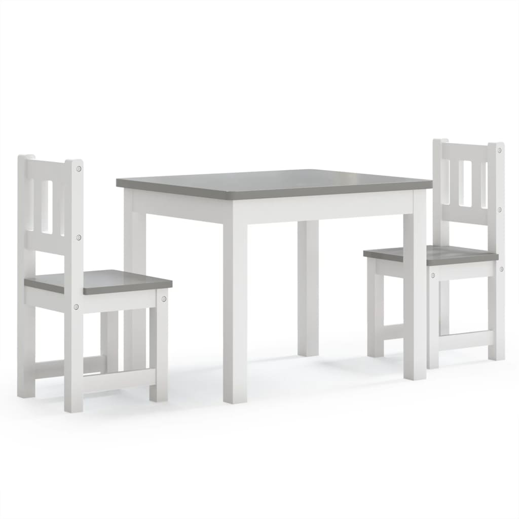 3-Delige Kindertafel- En Stoelenset Mdf Wit en grijs zonder bankje