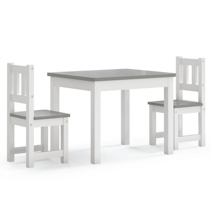 3-Delige Kindertafel- En Stoelenset Mdf Wit en grijs zonder bankje