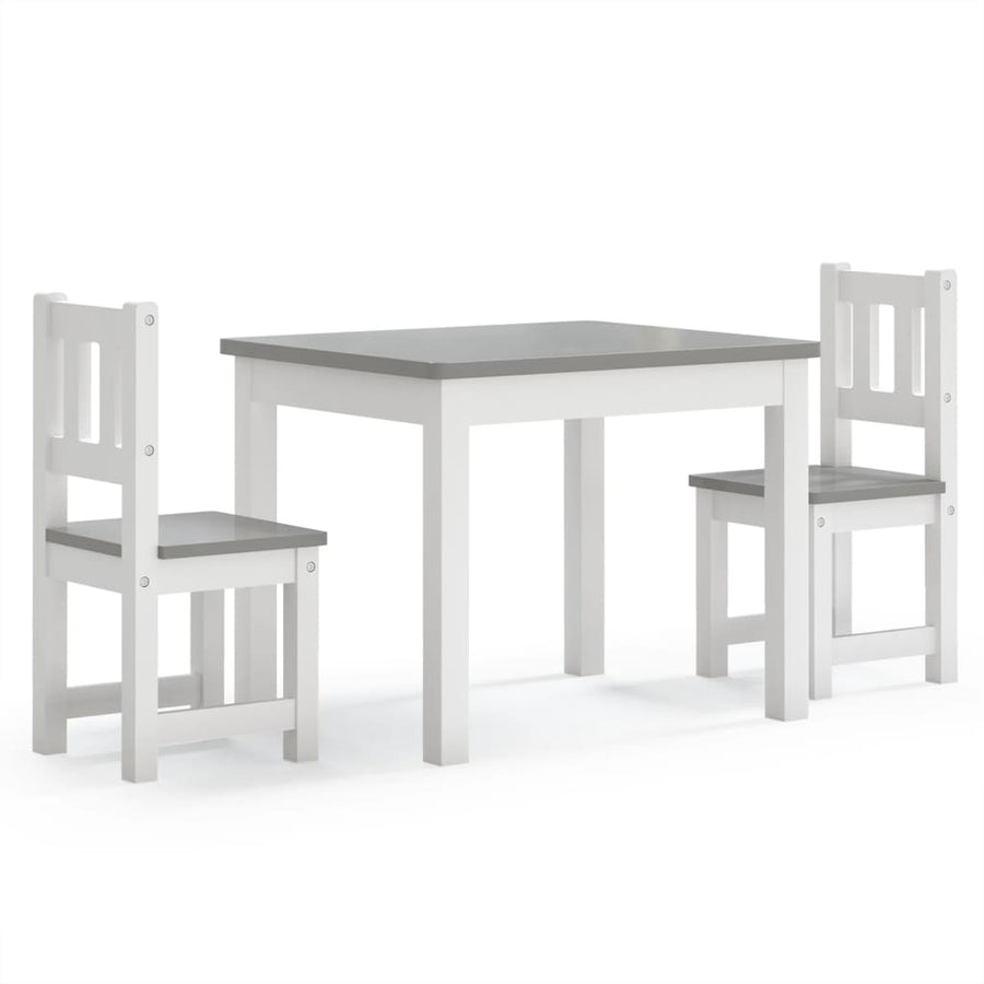 3-Delige Kindertafel- En Stoelenset Mdf Wit en grijs zonder bankje