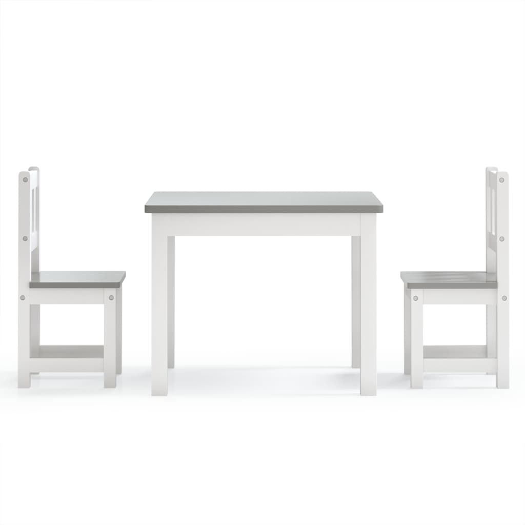 3-Delige Kindertafel- En Stoelenset Mdf Wit en grijs zonder bankje