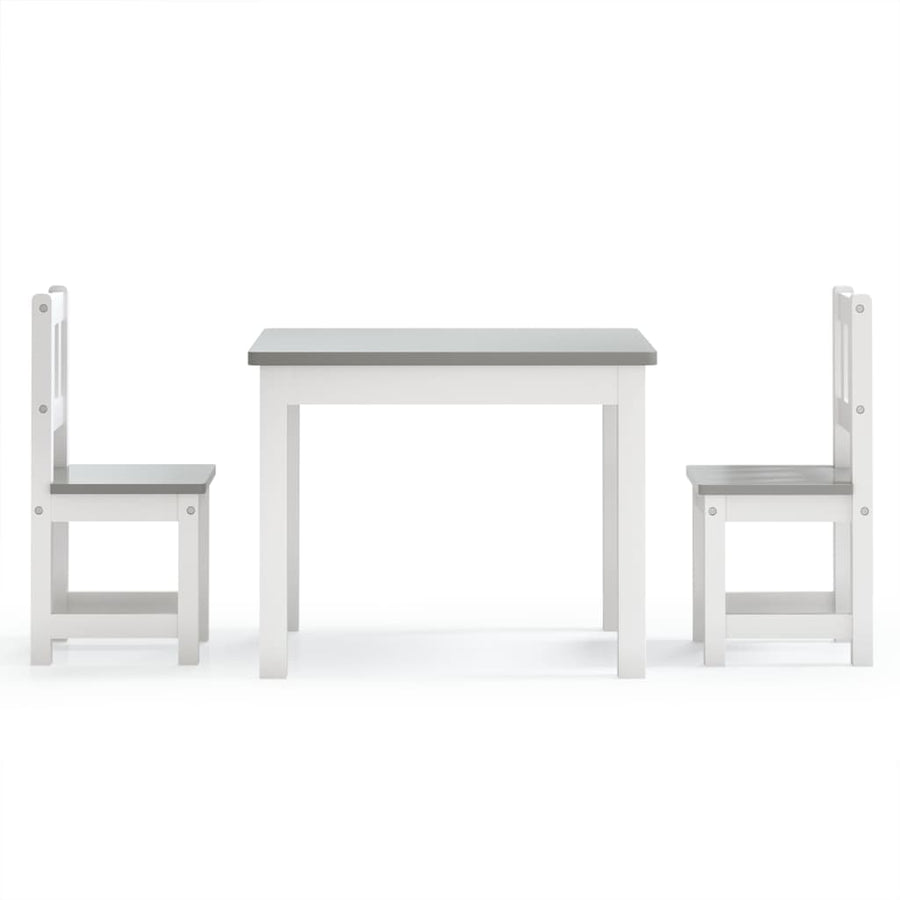 3-Delige Kindertafel- En Stoelenset Mdf Wit en grijs zonder bankje