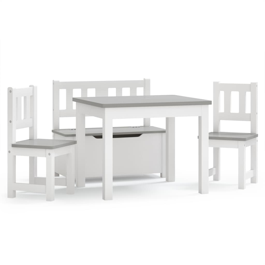 3-Delige Kindertafel- En Stoelenset Mdf Wit en grijs met bankje