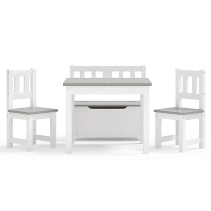 3-Delige Kindertafel- En Stoelenset Mdf Wit en grijs met bankje