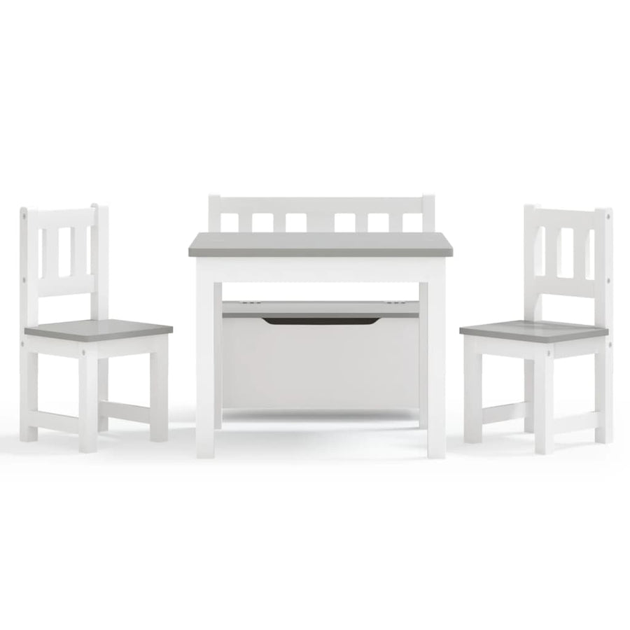 3-Delige Kindertafel- En Stoelenset Mdf Wit en grijs met bankje