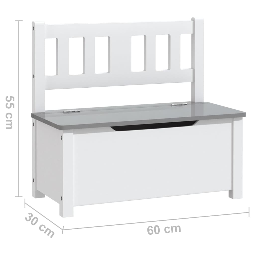 3-Delige Kindertafel- En Stoelenset Mdf Wit en grijs met bankje