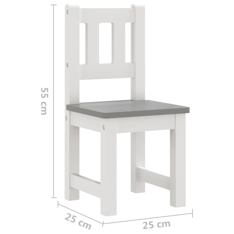 3-Delige Kindertafel- En Stoelenset Mdf Wit en grijs met bankje