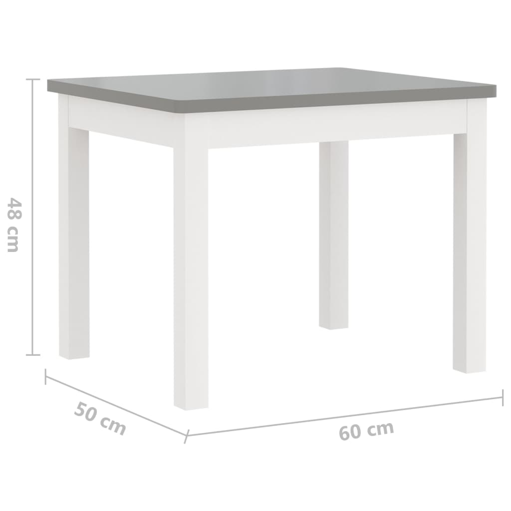 3-Delige Kindertafel- En Stoelenset Mdf Wit en grijs met bankje