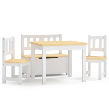4-Delige Kindertafel- En Stoelenset Mdf wit en beige met bankje