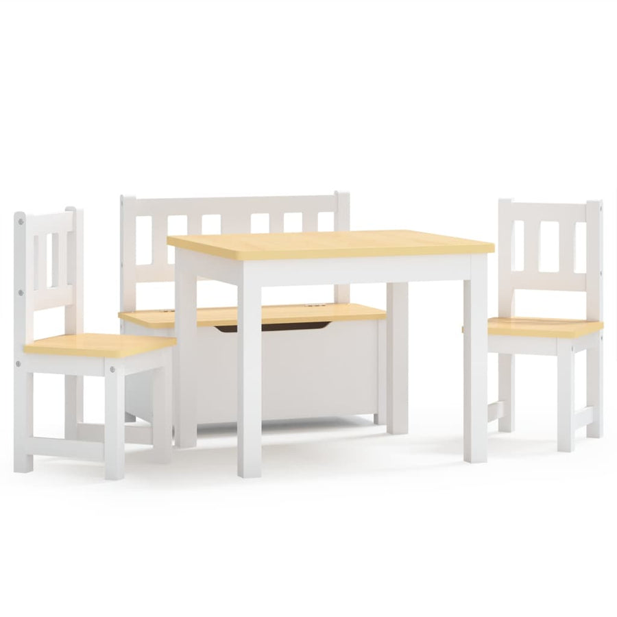 4-Delige Kindertafel- En Stoelenset Mdf wit en beige met bankje