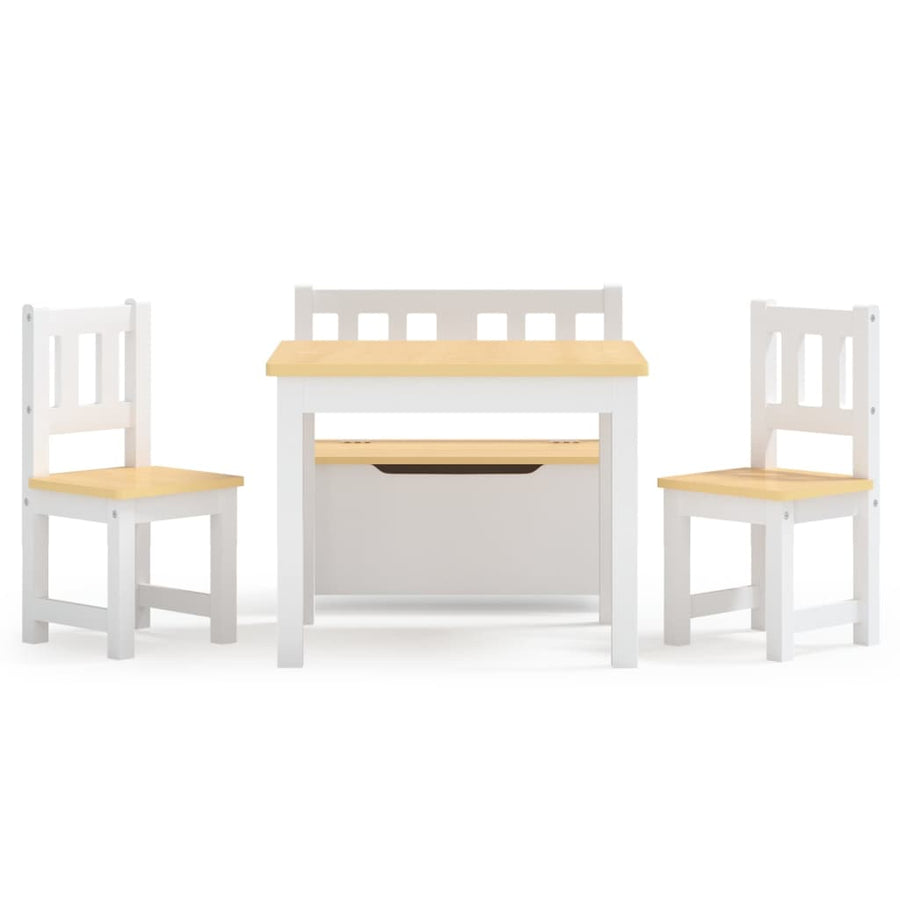 4-Delige Kindertafel- En Stoelenset Mdf wit en beige met bankje