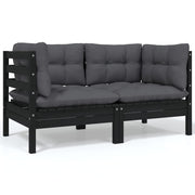 2-seater garden bench with cushions solid pine wood black