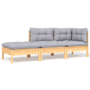 Loungeset 3-delig massief grenenhout grijs