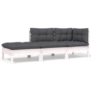 Loungeset massief grenenhout 3-delig wit