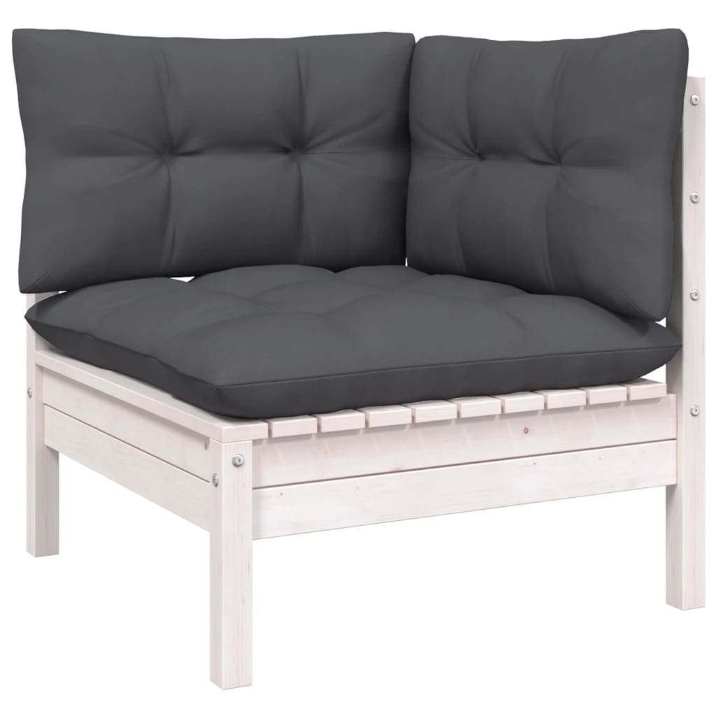 -Delige Loungeset Met Kussens Massief Grenenhout 3 Wit hoek + midden + voetensteun