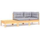 -Delige Loungeset Met Grijze Kussens Massief Grenenhout 3 Bruin en grijs hoek + midden + Tafel