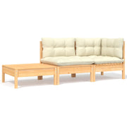Loungeset 3-delig massief grenenhout crèmekleurige kussens