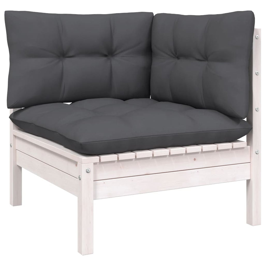 -Delige Loungeset Met Kussens Massief Grenenhout 3 Wit hoek + midden + Tafel