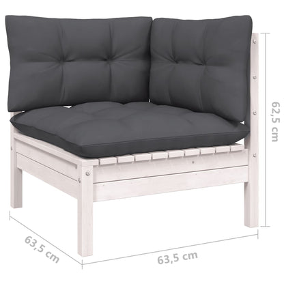 -Delige Loungeset Met Kussens Massief Grenenhout 3 Wit hoek + midden + Tafel