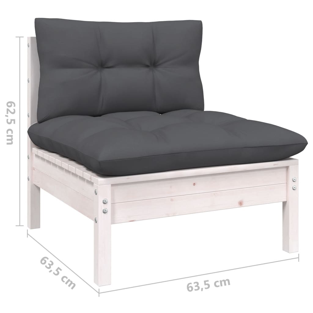 -Delige Loungeset Met Kussens Massief Grenenhout 3 Wit hoek + midden + Tafel