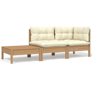 3-piece Lounge Set with cream-colored cushions solid pine wood
