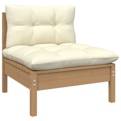 -Delige Loungeset Met Crèmekleurige Kussens Massief Grenenhout 3 Honingbruin hoek + midden + Tafel