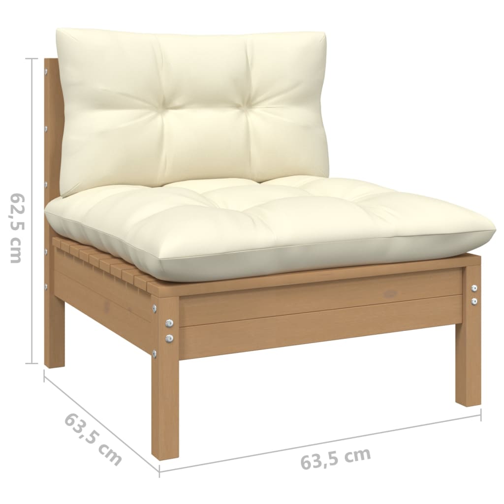 -Delige Loungeset Met Crèmekleurige Kussens Massief Grenenhout 3 Honingbruin hoek + midden + Tafel