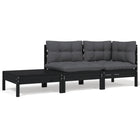 -Delige Loungeset Met Kussens Massief Grenenhout 3 Zwart hoek + midden + Tafel