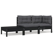 Loungeset 3-delig massief grenenhout zwart