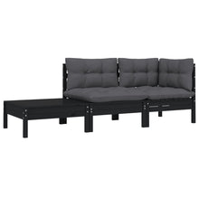 -Delige Loungeset Met Kussens Massief Grenenhout 3 Zwart hoek + midden + Tafel