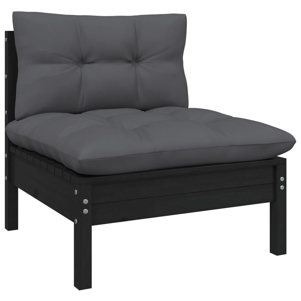 -Delige Loungeset Met Kussens Massief Grenenhout 3 Zwart hoek + midden + Tafel
