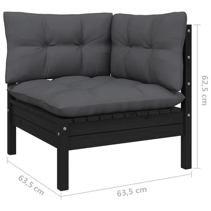 -Delige Loungeset Met Kussens Massief Grenenhout 3 Zwart hoek + midden + Tafel