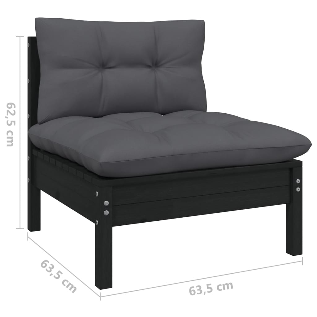-Delige Loungeset Met Kussens Massief Grenenhout 3 Zwart hoek + midden + Tafel