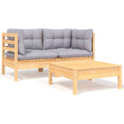 -Delige Loungeset Met Grijze Kussens Massief Grenenhout 3 Bruin en grijs 2x hoek + Tafel