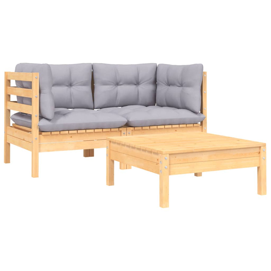 -Delige Loungeset Met Grijze Kussens Massief Grenenhout 3 Bruin en grijs 2x hoek + Tafel
