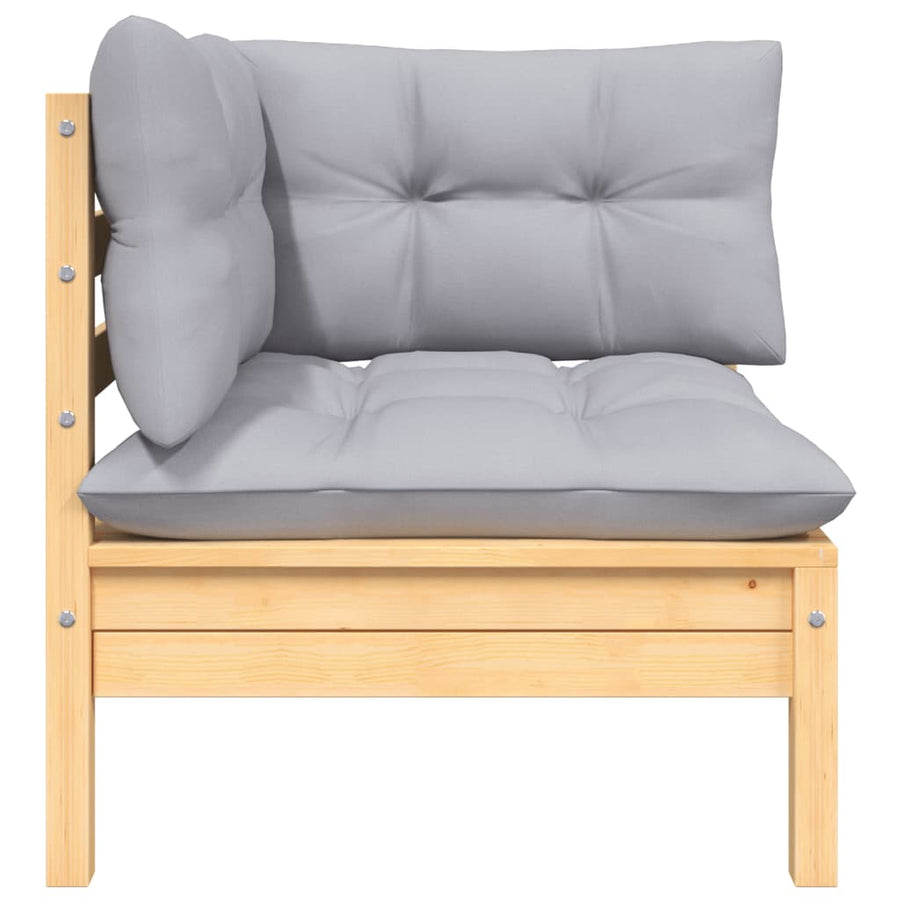 -Delige Loungeset Met Grijze Kussens Massief Grenenhout 3 Bruin en grijs 2x hoek + Tafel