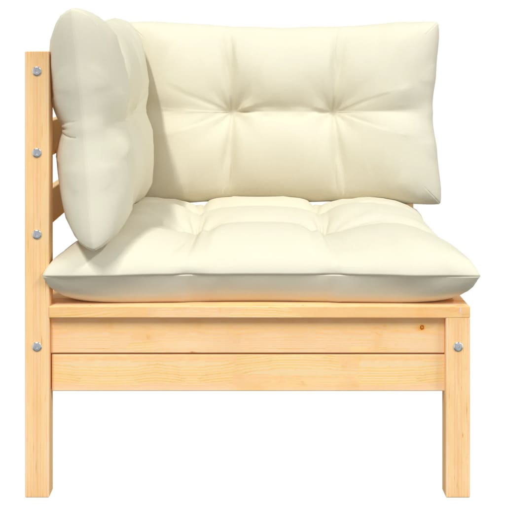 -Delige Loungeset Met Kleurige Kussens Massief Grenenhout 3 Natuurlijk en crème 2x hoek + Tafel