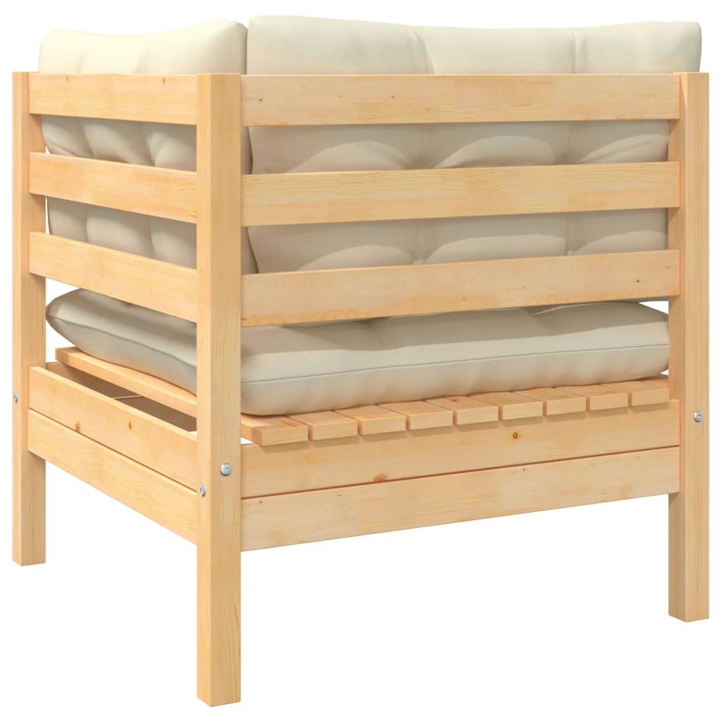 -Delige Loungeset Met Kleurige Kussens Massief Grenenhout 3 Natuurlijk en crème 2x hoek + Tafel